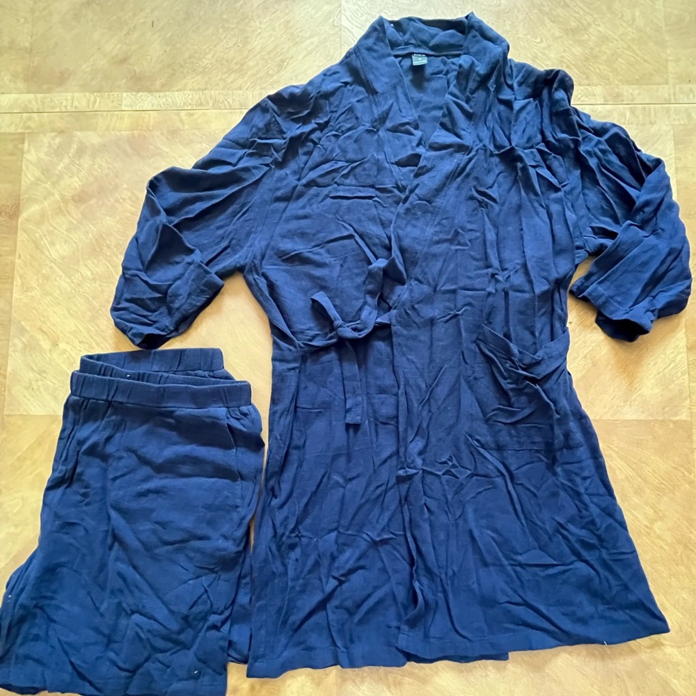 SHEIN Navy Blue Loungewear Set with Mandarin Collar – XL